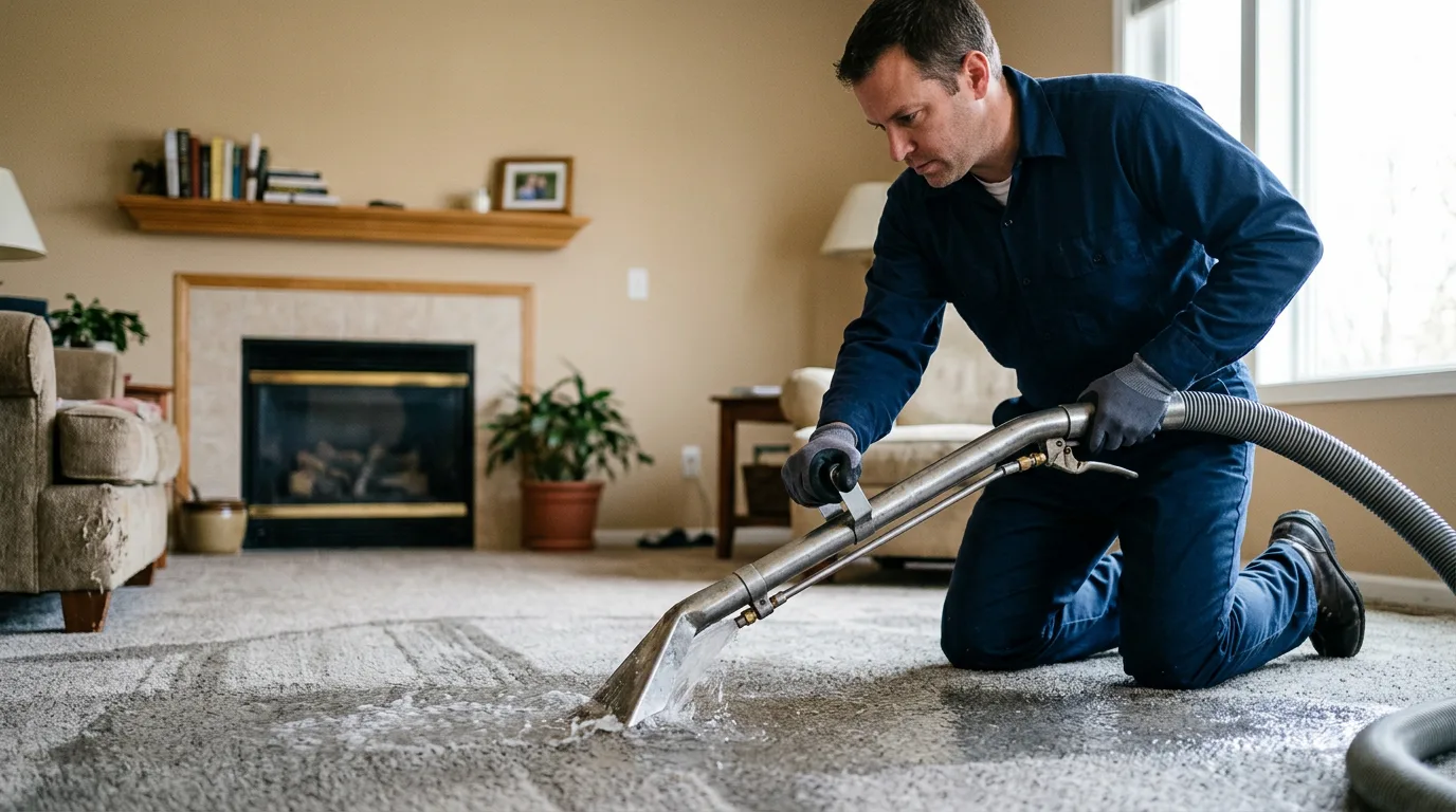 Water damage restoration technician working near Fowler, KS